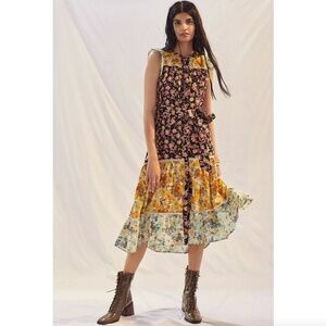 Anthropologie Floral Tiered Midi Dress Multicolor Women’s Size Medium